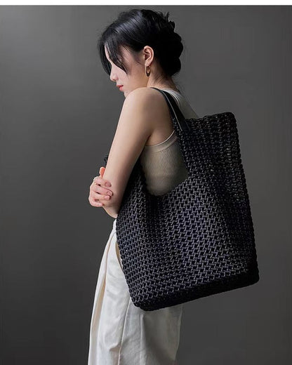 Übergroße handgewebte Leder-Tasche für den Alltag Chic