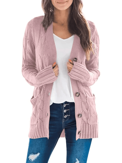 Strickjacke mit offenem Vorderteil und Zopfmuster