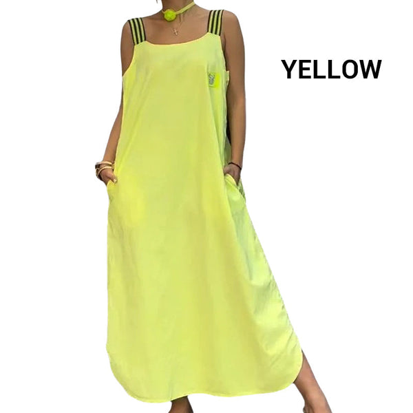 Fließendes Maxikleid mit breiten Trägern und Taschen