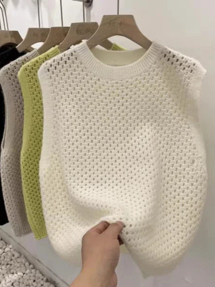 Damen Ärmelloser Gestrickter Pullover Leichtes Lockeres Oberteil