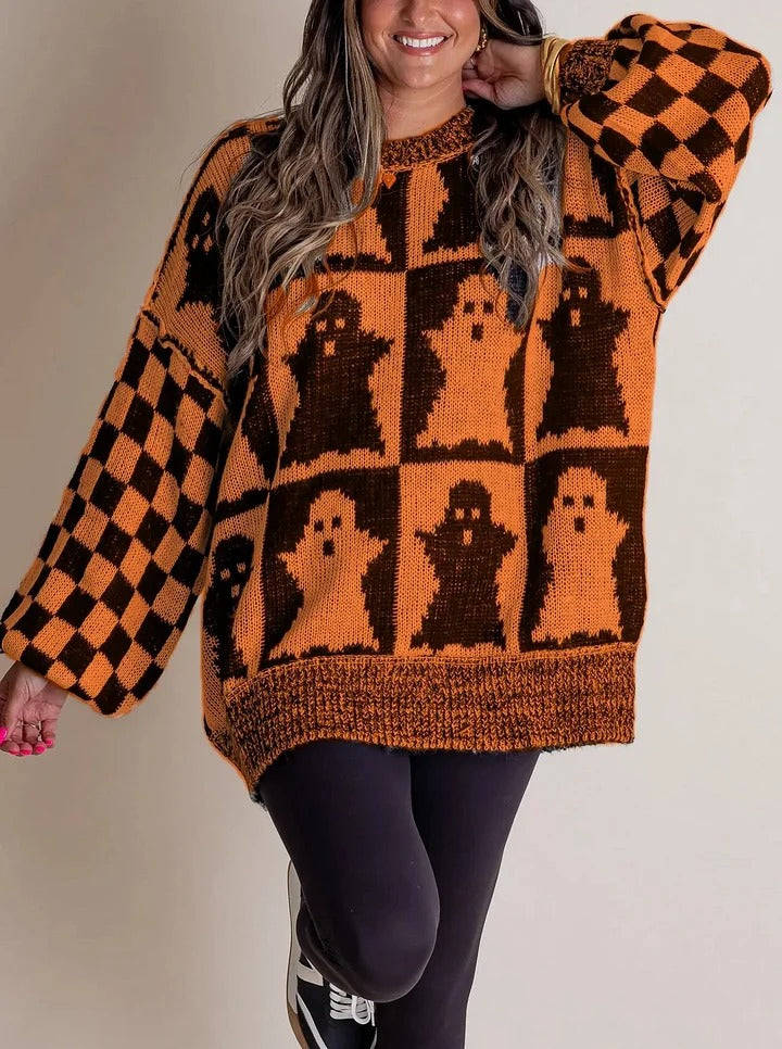 Halloween Karo Strickpullover
