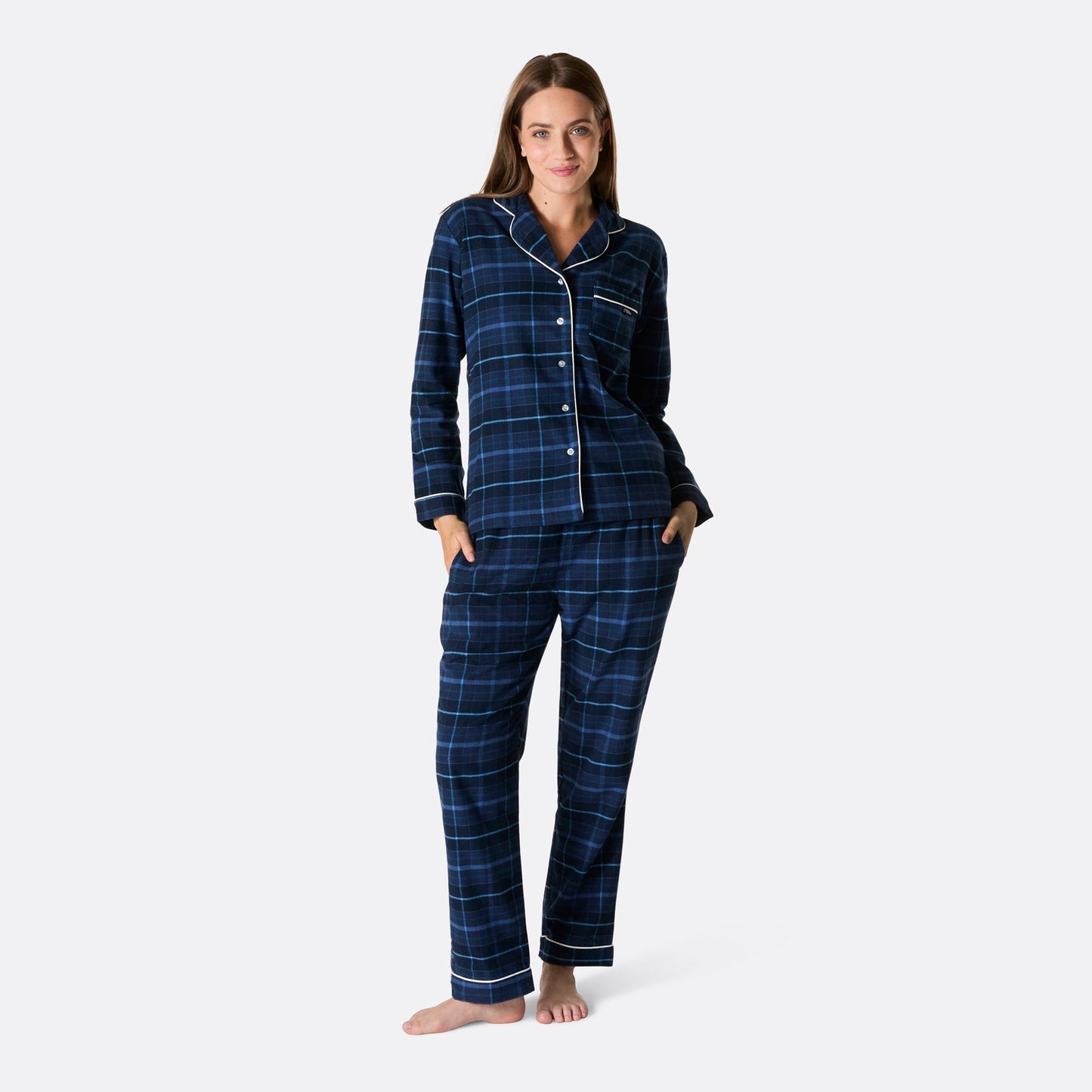 Gemütlicher blauer Flanell-Weihnachtspyjama für Damen