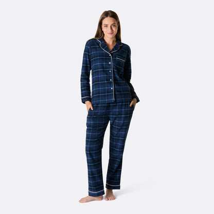 Gemütlicher blauer Flanell-Weihnachtspyjama für Damen