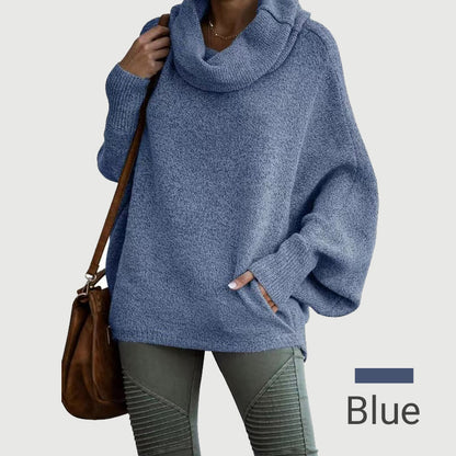 Gemütlicher Fledermaus-Umlegekragenpullover mit Taschen