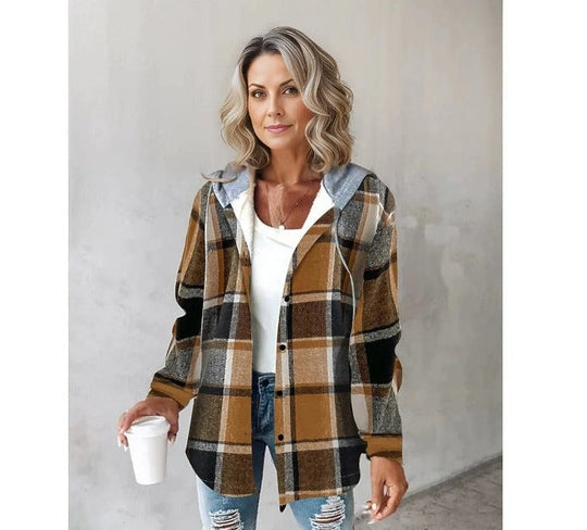 Gemütlicher Karo-Kapuzenpullover mit Kordelzug für Damen