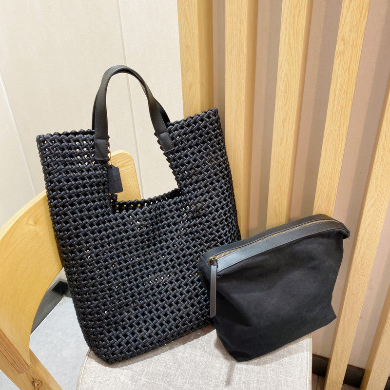 Übergroße handgewebte Leder-Tasche für den Alltag Chic