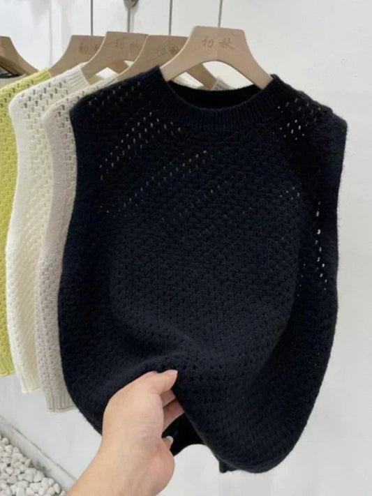 Damen Ärmelloser Gestrickter Pullover Leichtes Lockeres Oberteil