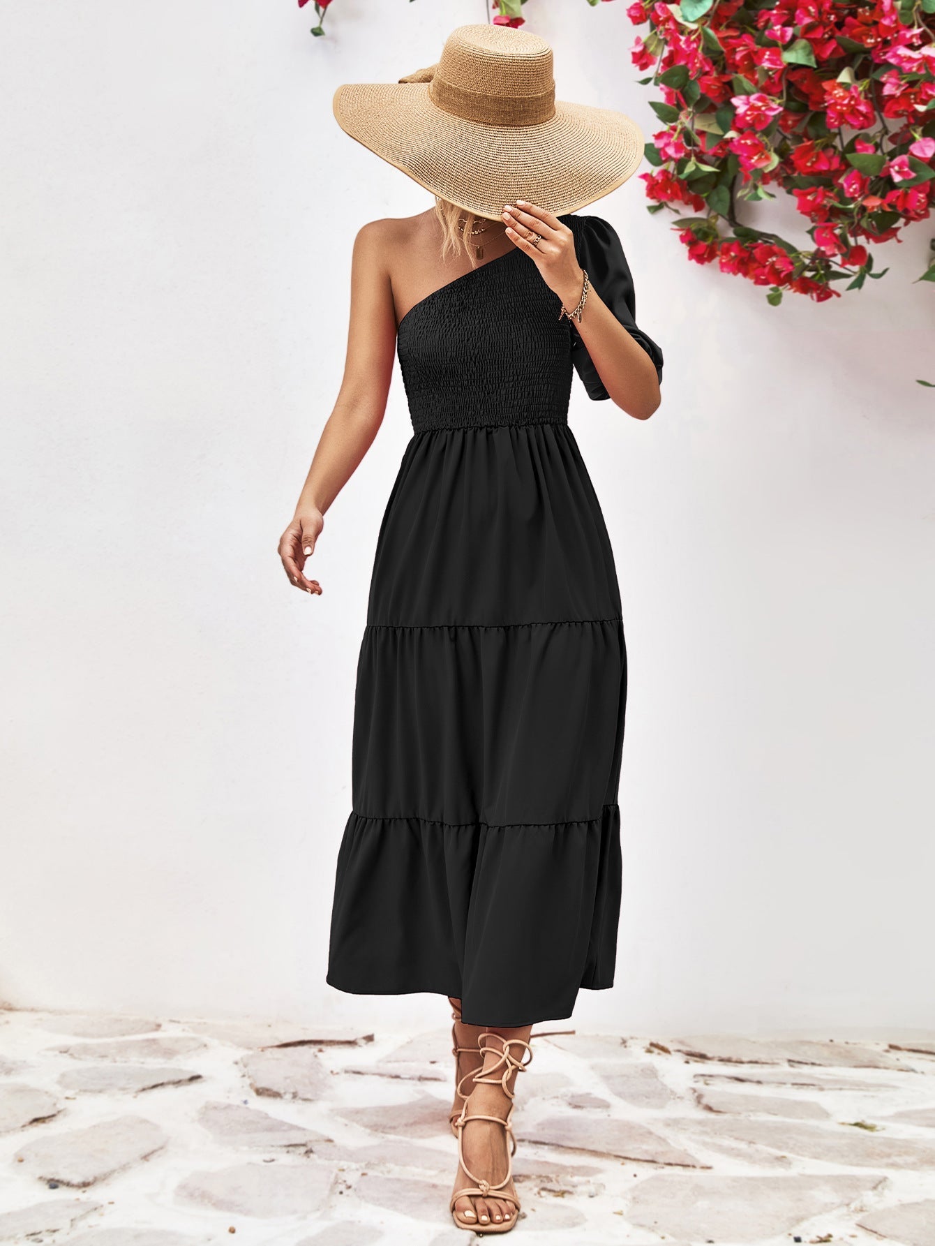 Oli® | Gerüschtes Midi-Kleid mit einer Schulter und Rüschendetail