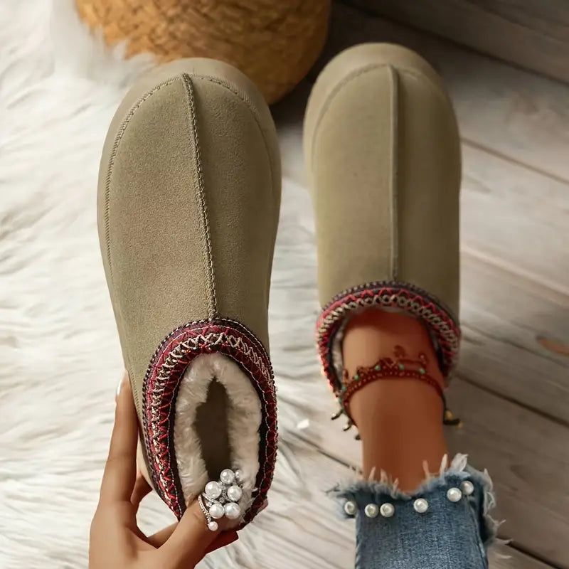 Gemütliche Knöchelstiefel mit Keilabsatz und Kunstfellfutter