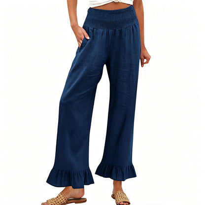 Boho Hosen mit weitem Bein und Rüschen am Saum