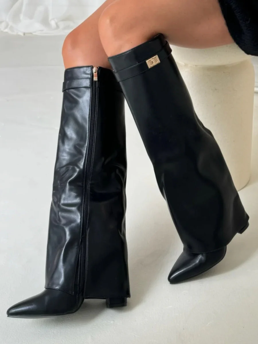 Schicke Kniehohe Stiefel mit Umschlag für Damen