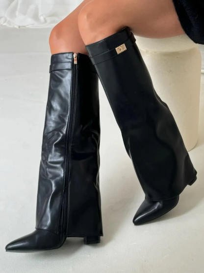 Schicke Kniehohe Stiefel mit Umschlag für Damen