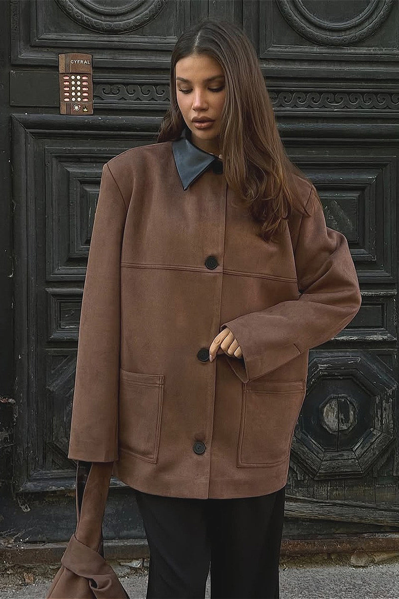 Retro Jacke mit Wildlederkragen und Kontrastdetails