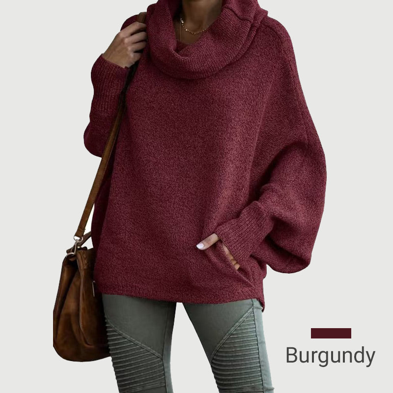 Gemütlicher Fledermaus-Umlegekragenpullover mit Taschen