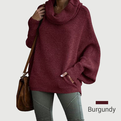 Gemütlicher Fledermaus-Umlegekragenpullover mit Taschen