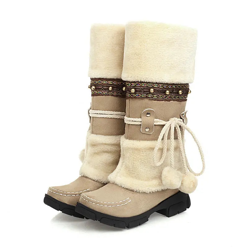 Boho Chic Kunstwildleder knielange Winterstiefel