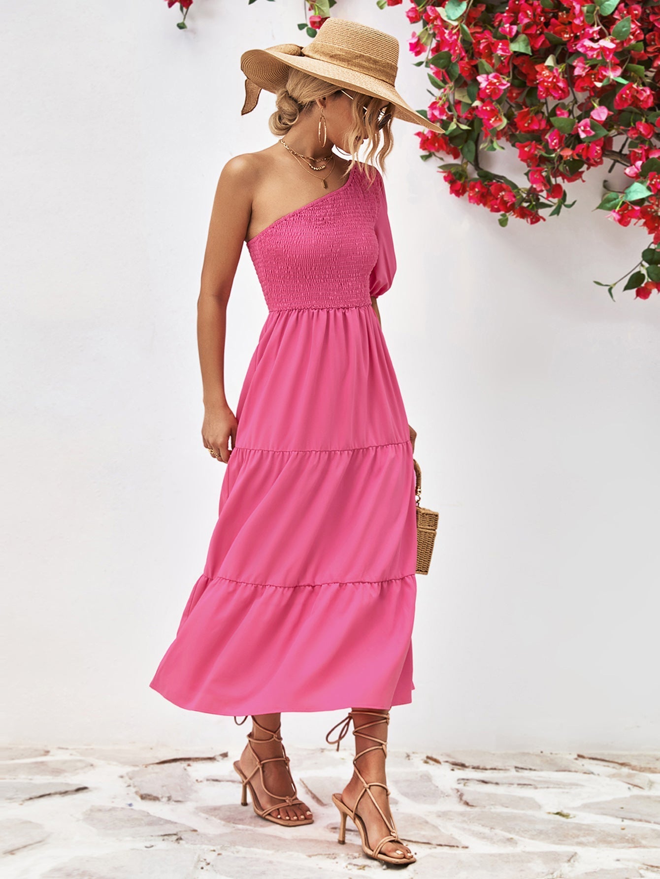 Oli® | Gerüschtes Midi-Kleid mit einer Schulter und Rüschendetail