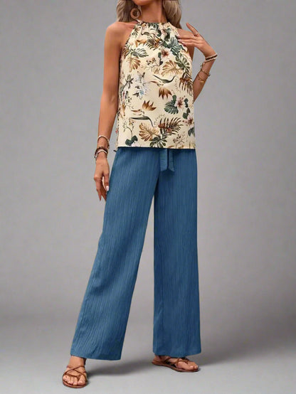 Damen bedrucktes Tanktop und Hose mit weitem Bein Set