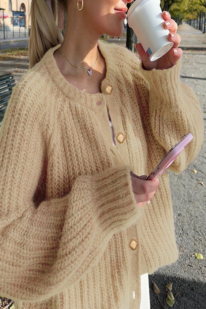 Legerer Knopf-Strickpullover mit O-Ausschnitt Outerwear