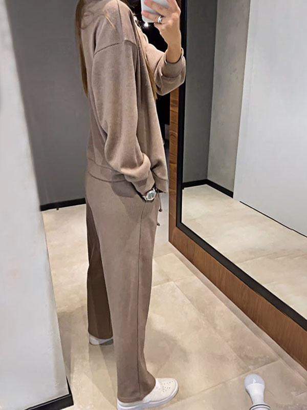 Gemütliches legeres V-Ausschnitt Pullover- und Hosen-Set
