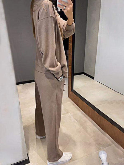 Gemütliches legeres V-Ausschnitt Pullover- und Hosen-Set