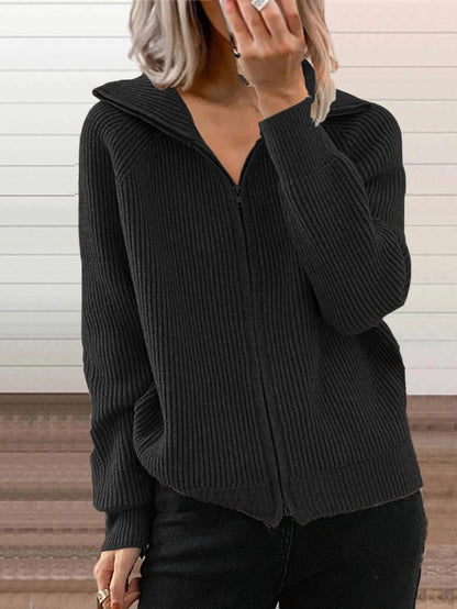 Gemütliche dicke Baumwoll-Strickjacke mit Reißverschluss
