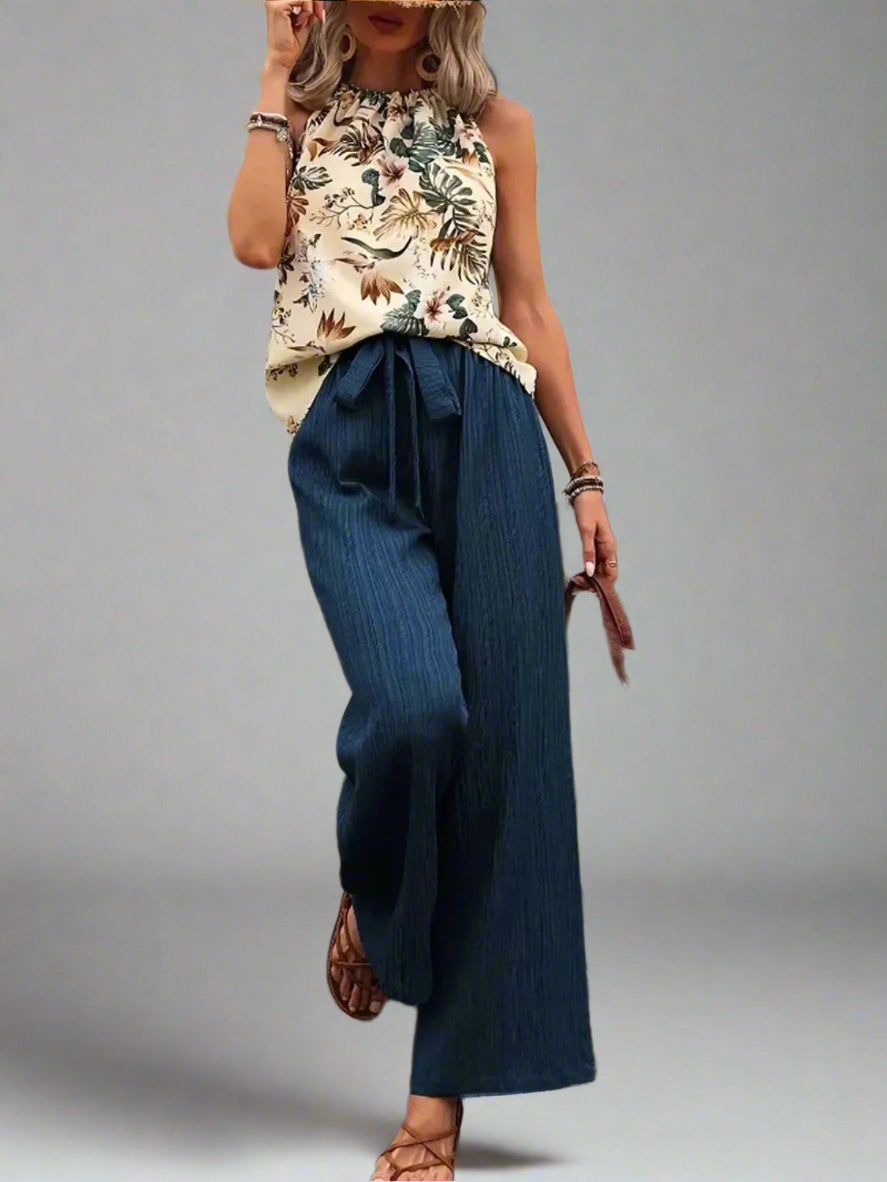 Damen bedrucktes Tanktop und Hose mit weitem Bein Set