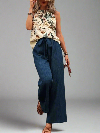 Damen bedrucktes Tanktop und Hose mit weitem Bein Set