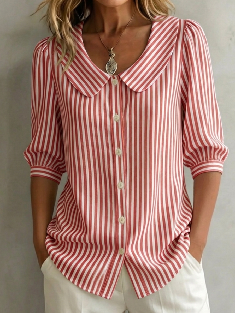 Vintage-Baumwollbluse mit Claudine-Kragen für Damen