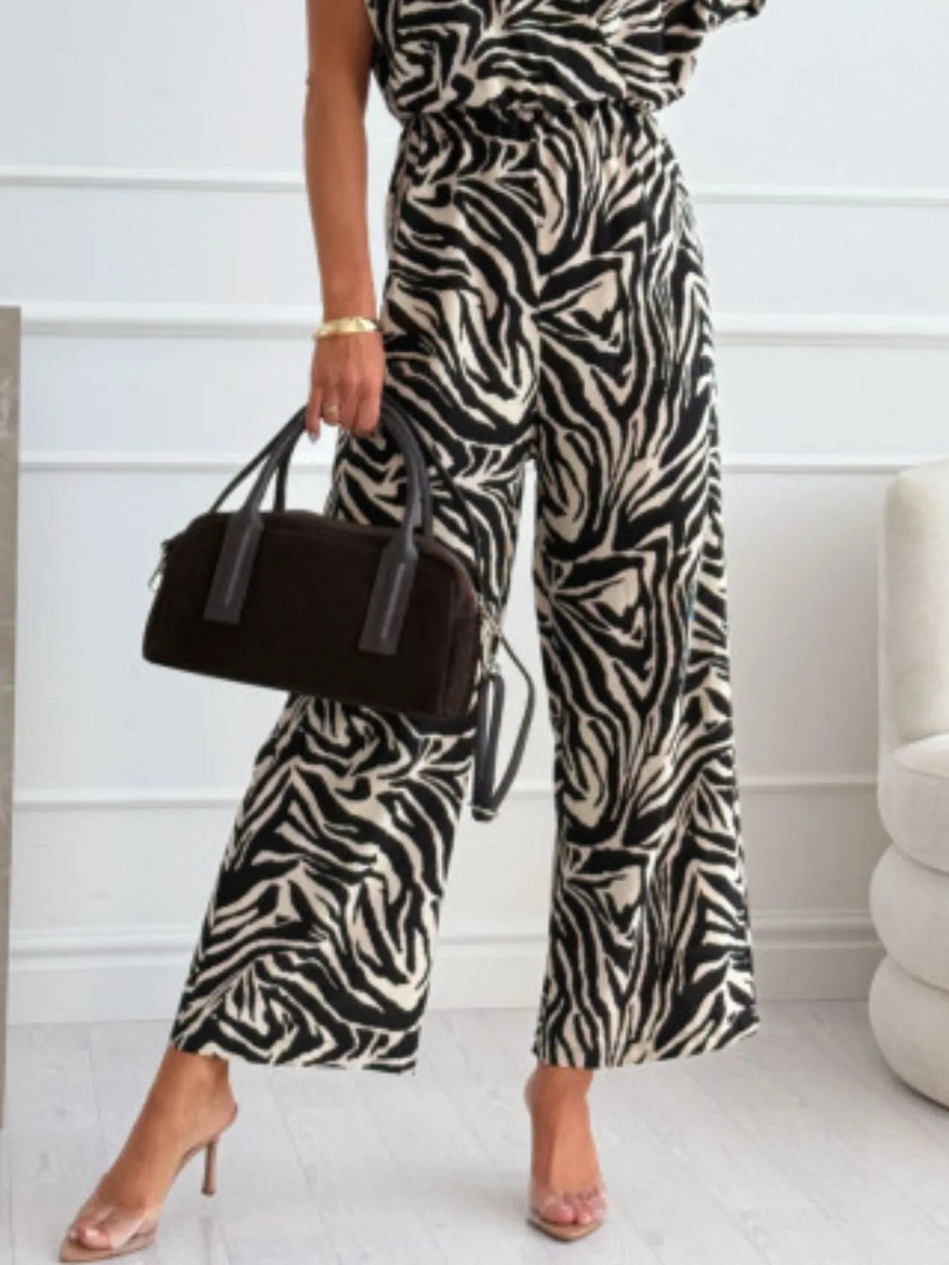 Weitbein-Jumpsuit mit Animal-Print für Damen