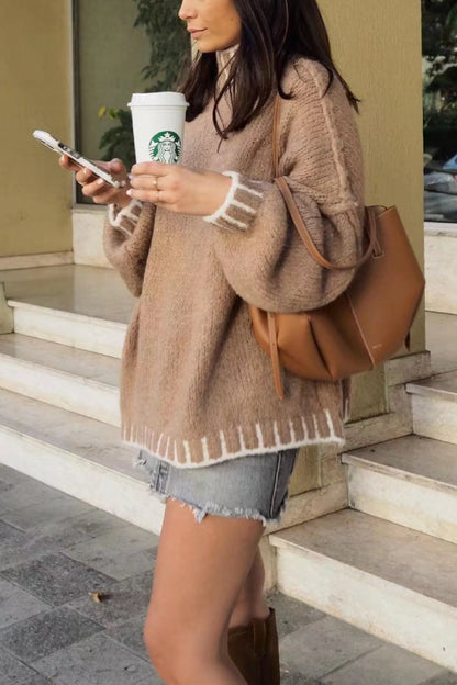 Gemütlicher Rollkragenpullover mit Farbblockdesign