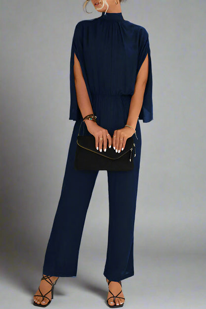 Damen Einfarbiger Jumpsuit mit Schnürung, Rückenschlitz und Langarm