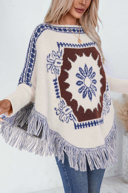 Boho Strickpullover mit Quasten-Saum