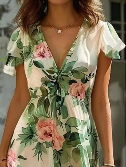 Marga® | Sommerliches Kleid mit Blumenmuster und Rüschensäumen, Eleganter Schnitt, Normale Passform