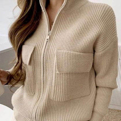 Gemütlicher Strick-Zip-Pullover mit Taschen für den Freizeitlook