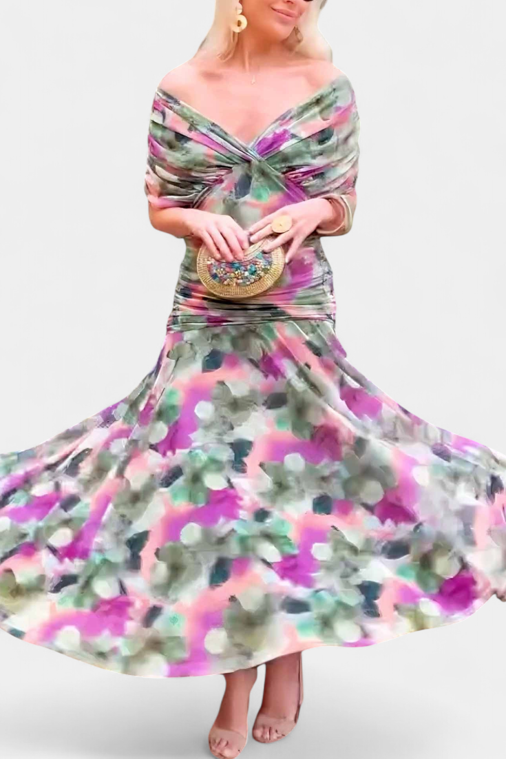 Elegantes Maxikleid für Damen mit floralen Falten