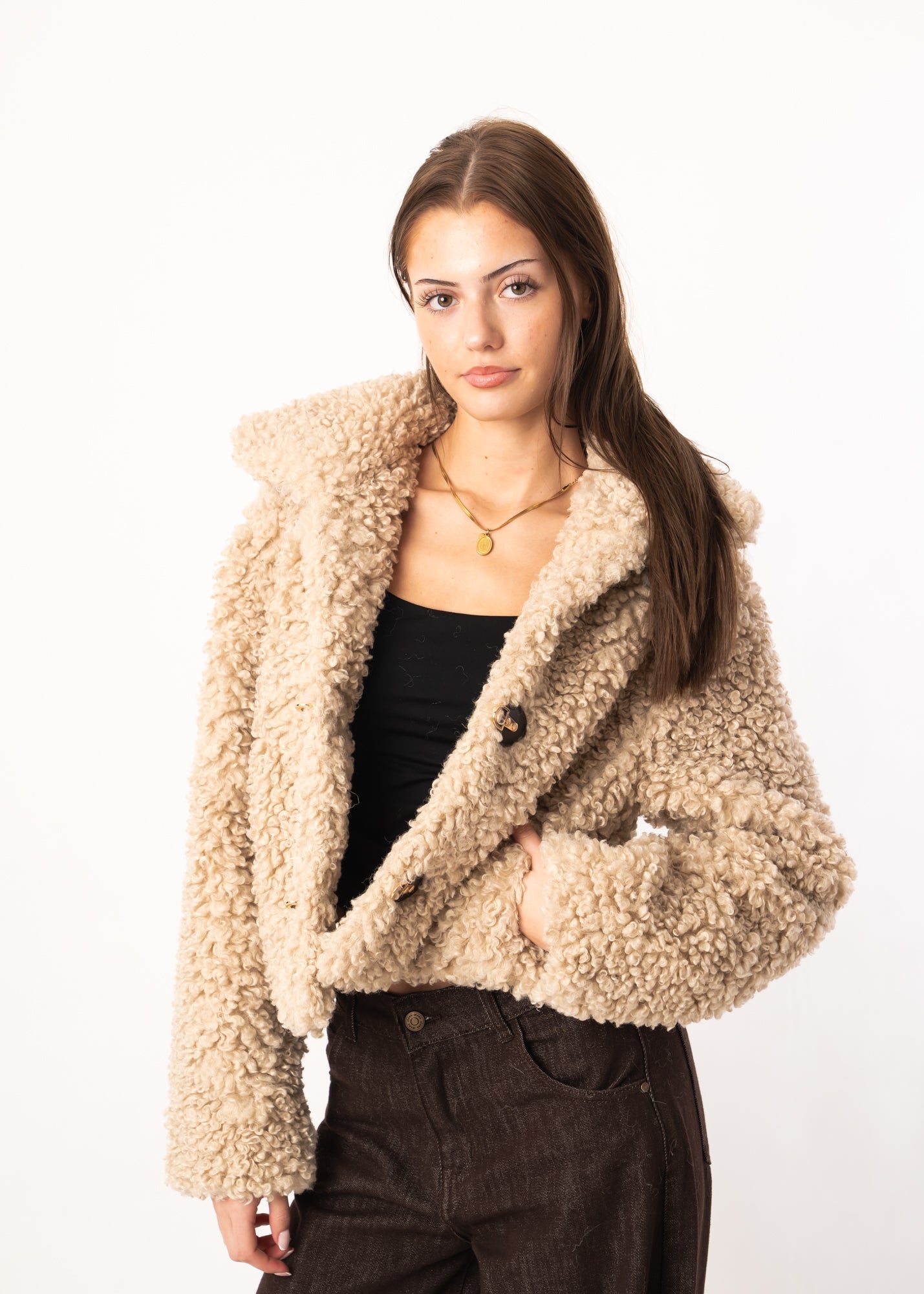 Lockere Lammfelljacke