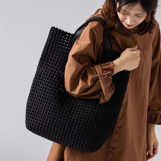 Übergroße handgewebte Leder-Tasche für den Alltag Chic