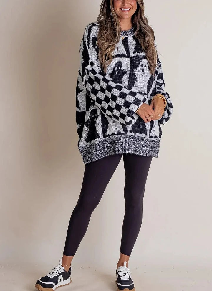 Halloween Karo Strickpullover