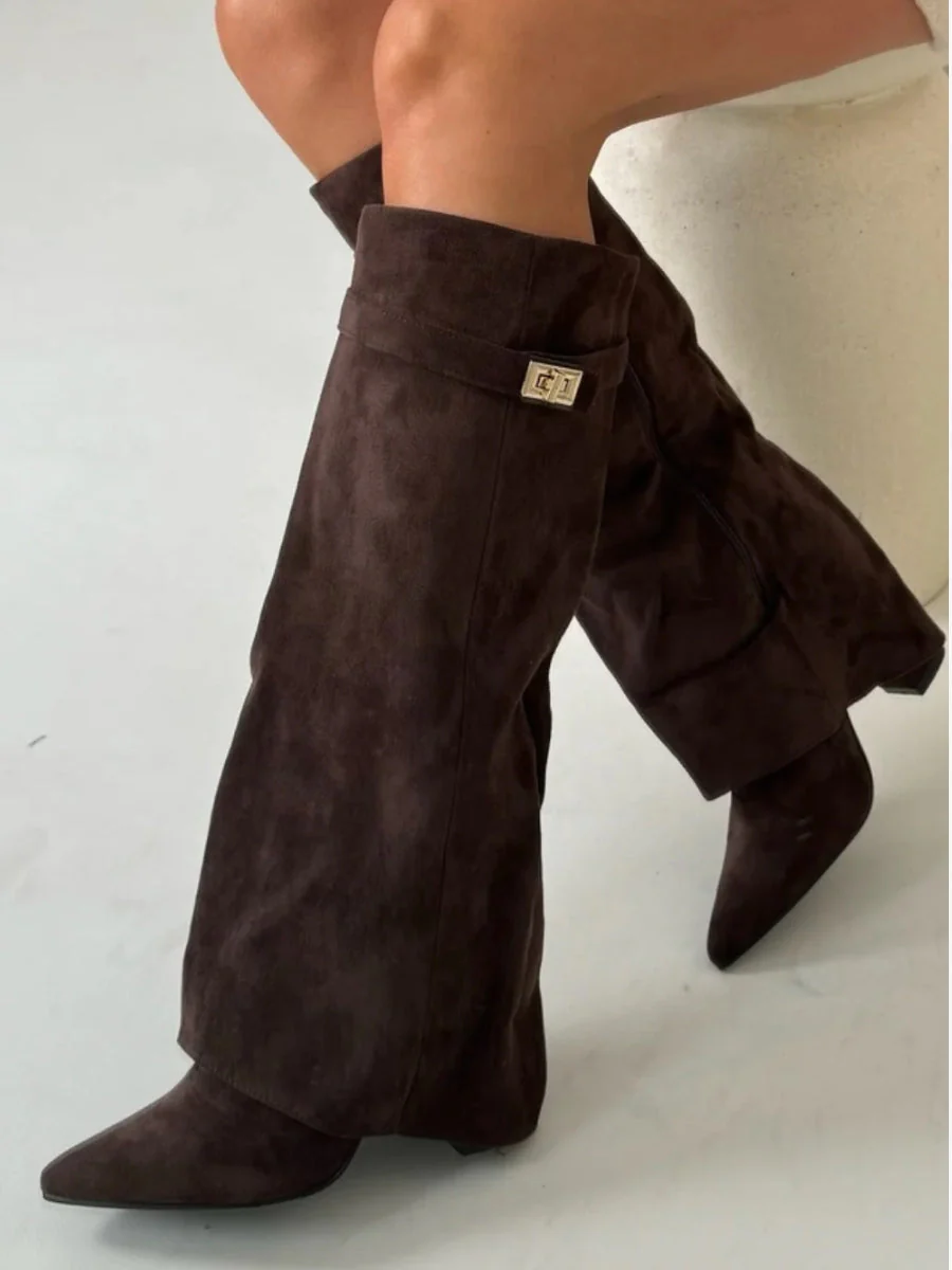 Schicke Kniehohe Stiefel mit Umschlag für Damen