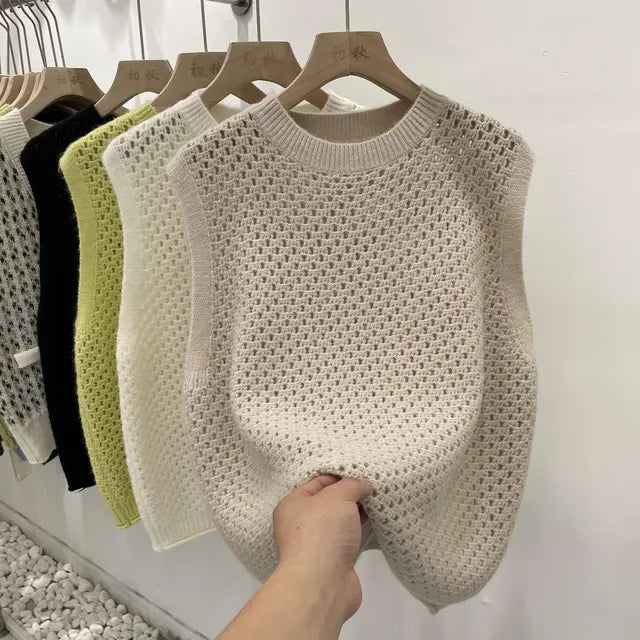 Damen Ärmelloser Gestrickter Pullover Leichtes Lockeres Oberteil
