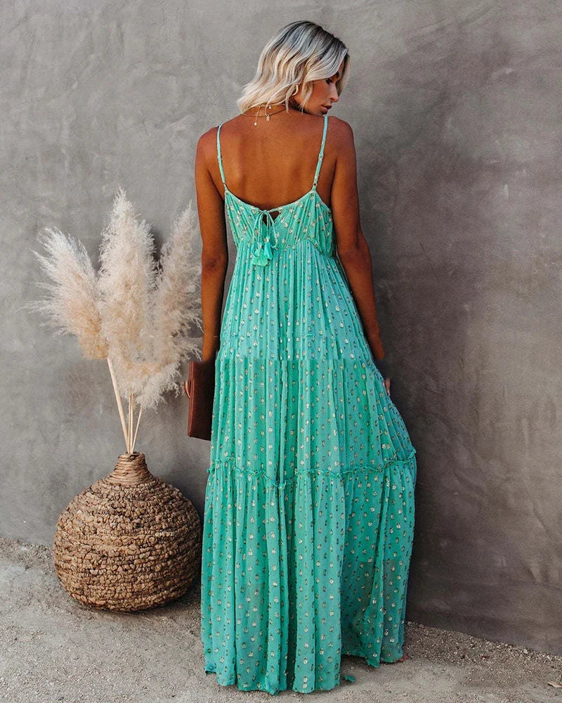 Böhmisches grünes Sommer-Maxikleid