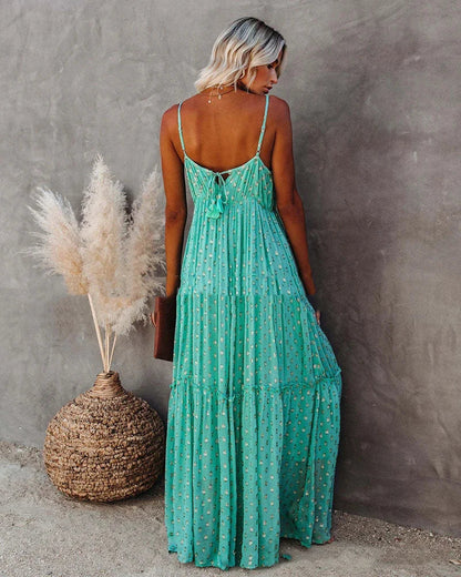 Böhmisches grünes Sommer-Maxikleid