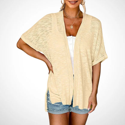 Stilvoller Strickcardigan mit kurzen Ärmeln und offenem Schnittdesign