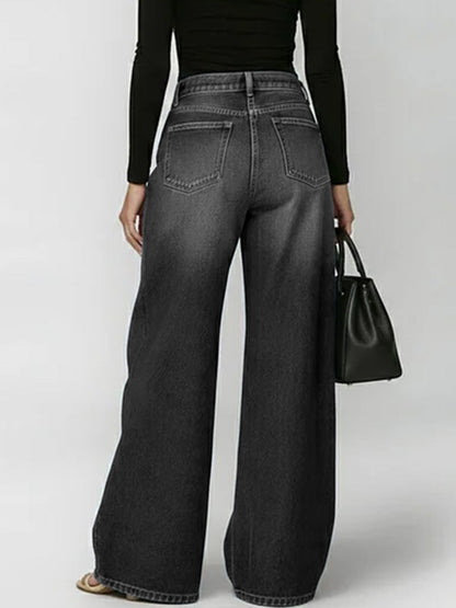 Damen High-Waist Lässige Weitbein Jeans