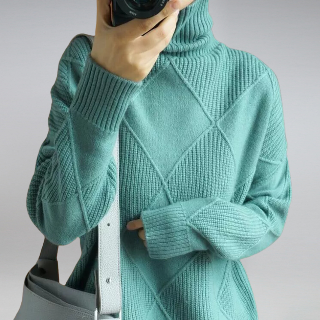 Gemütlicher geometrischer Strick-Pullover mit Rollkragen für Herbstschichten