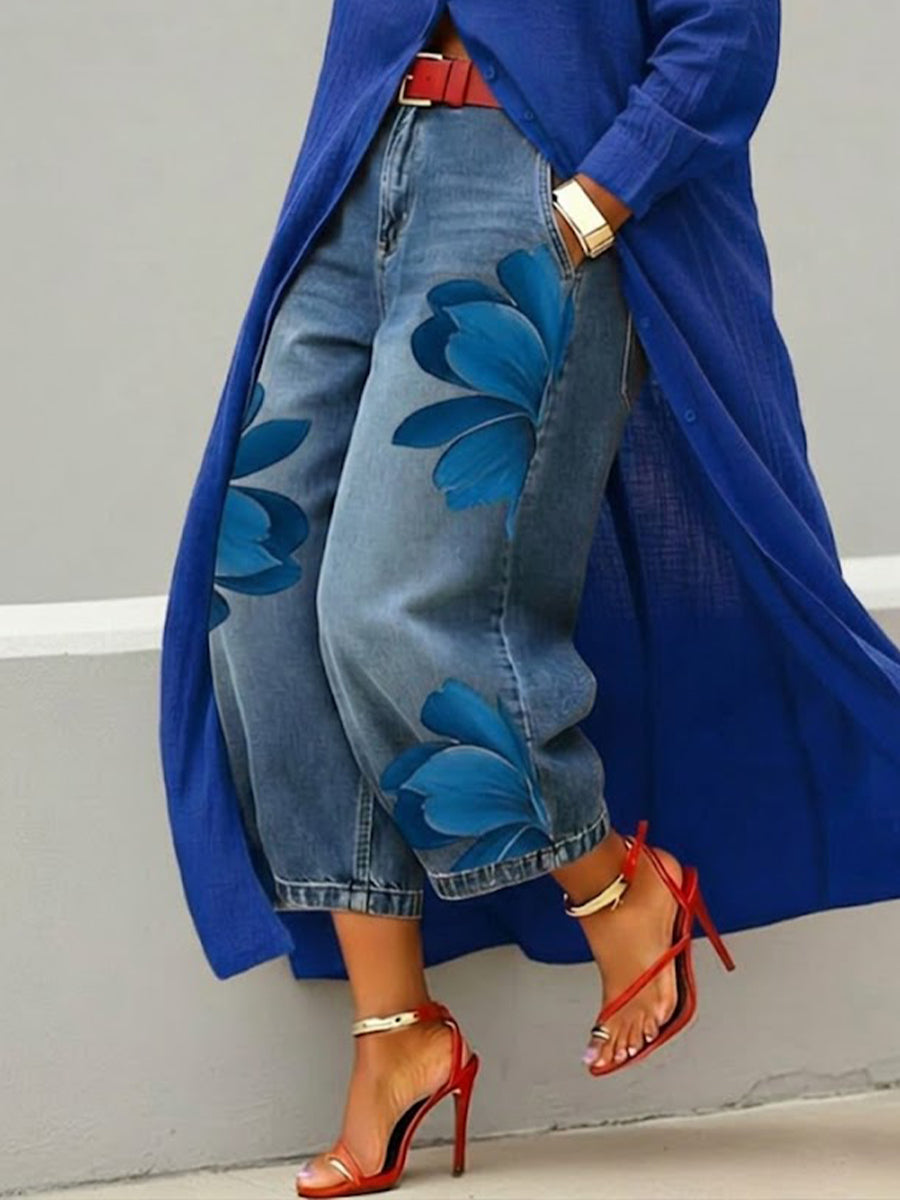 Lässige Jeans mit künstlerischem Druck