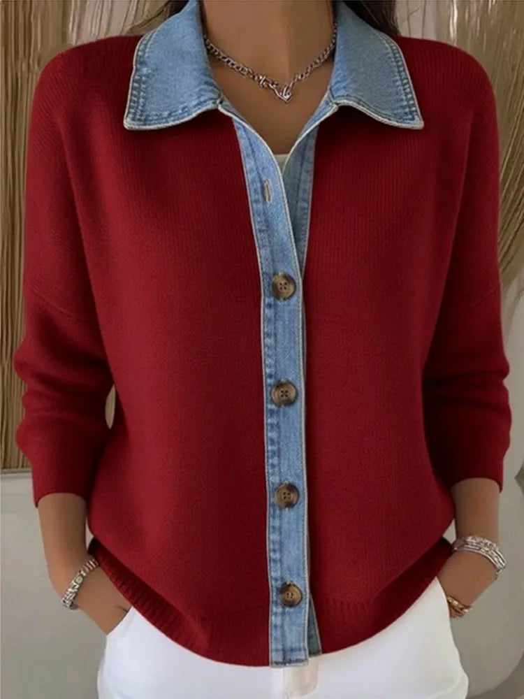 Strickpullover mit Jeanskragen