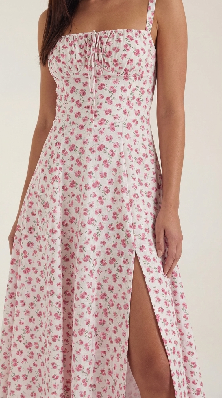 Damen Midikleid mit Blumenmuster Hochzeitsgastkleid