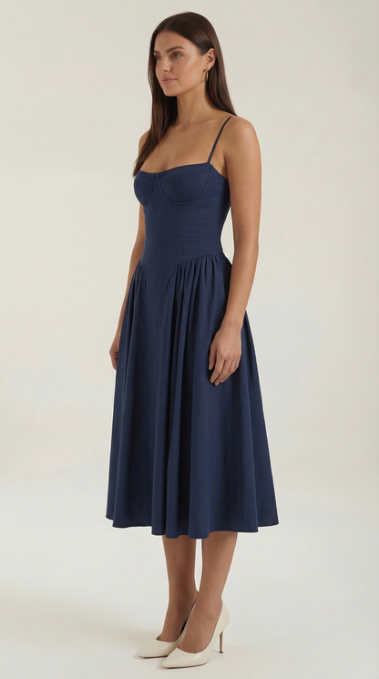 Damen Midikleid mit Blumenmuster und Korsett sowie herzförmigem Ausschnitt